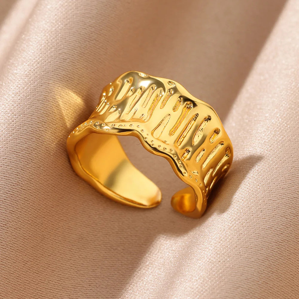 Anillos de acero inoxidable para mujer, anillo geométrico multicapa en color dorado que se abre en el dedo. Novedad en joyería de moda para bodas y fiestas. Regalo.
