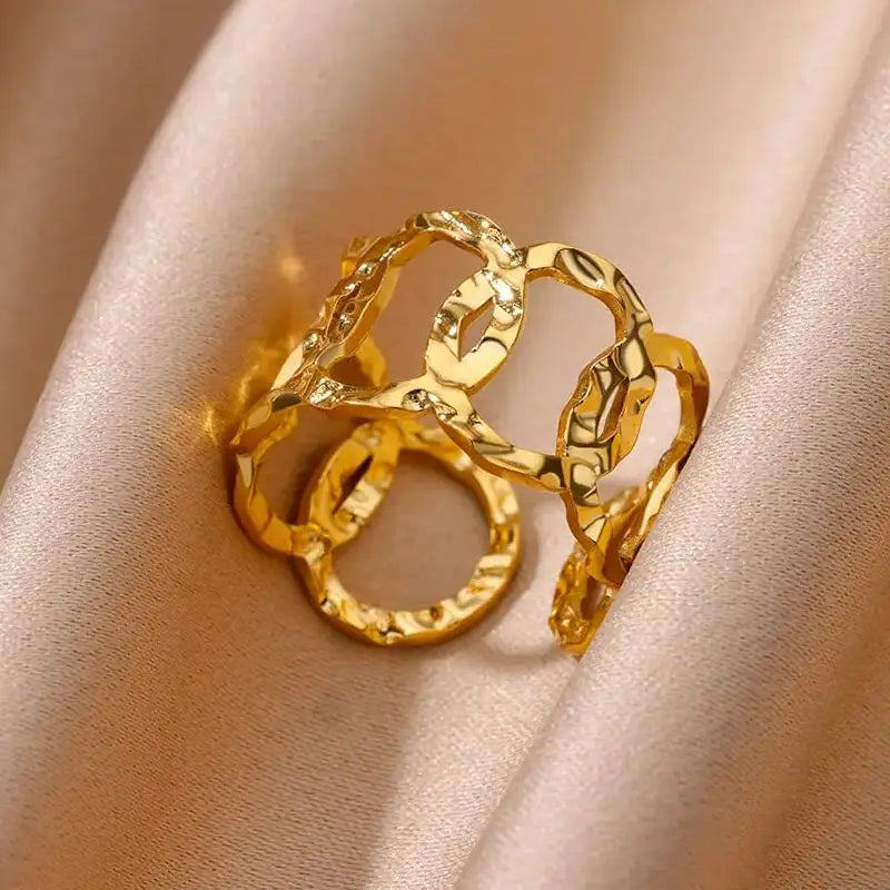 Anillos de acero inoxidable para mujer, anillo geométrico multicapa en color dorado que se abre en el dedo. Novedad en joyería de moda para bodas y fiestas. Regalo.
