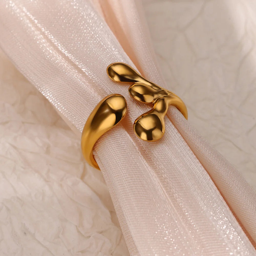 Anillos de acero inoxidable para mujer, anillo geométrico multicapa en color dorado que se abre en el dedo. Novedad en joyería de moda para bodas y fiestas. Resistente al agua.