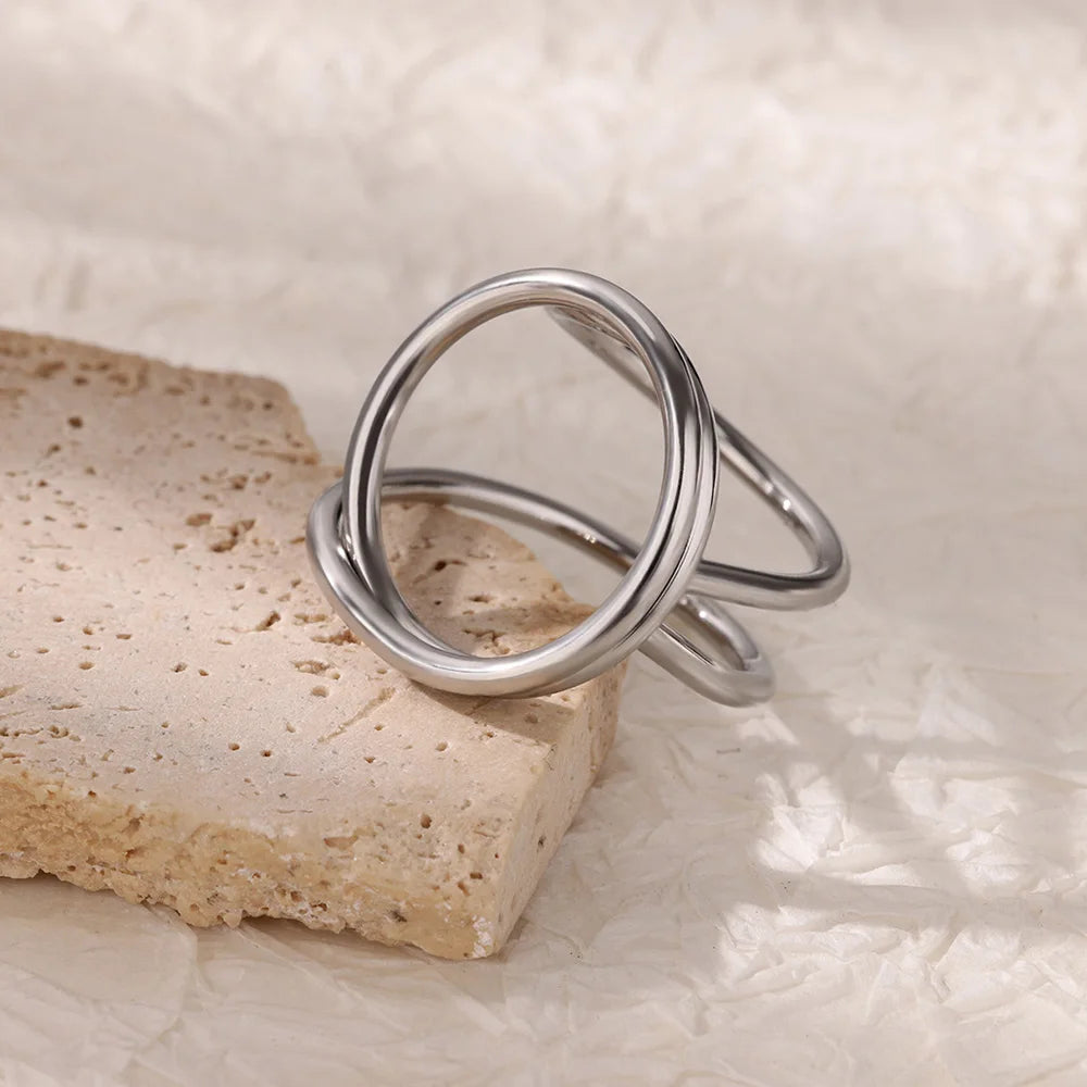 Anillos de acero inoxidable para mujer, anillo geométrico multicapa en color dorado que se abre en el dedo. Novedad en joyería de moda para bodas y fiestas. Resistente al agua.