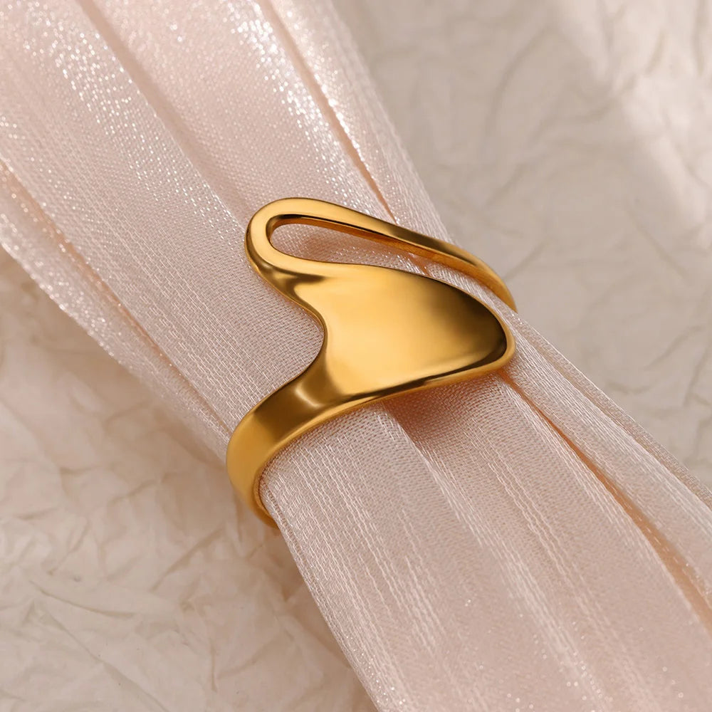Anillos de acero inoxidable para mujer, anillo geométrico multicapa en color dorado que se abre en el dedo. Novedad en joyería de moda para bodas y fiestas. Resistente al agua.