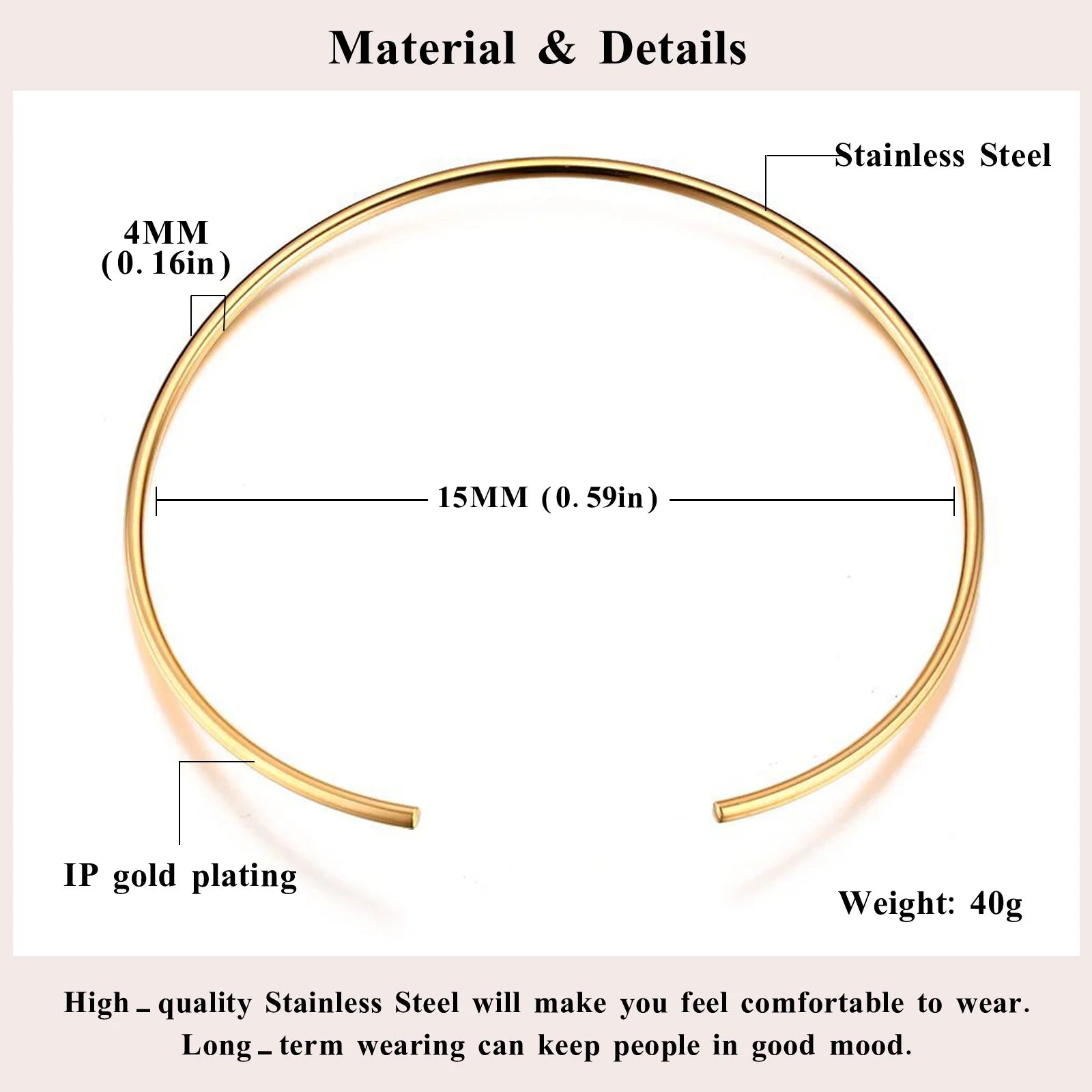 Gargantilla para mujer, collar gargantilla abierto ajustable, joyería sencilla de acero inoxidable.