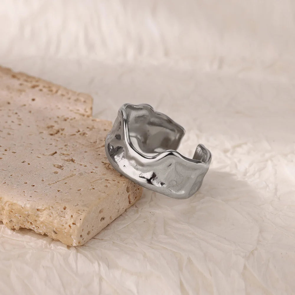 Anillos de acero inoxidable para mujer, anillo geométrico multicapa en color dorado que se abre en el dedo. Novedad en joyería de moda para bodas y fiestas. Resistente al agua.