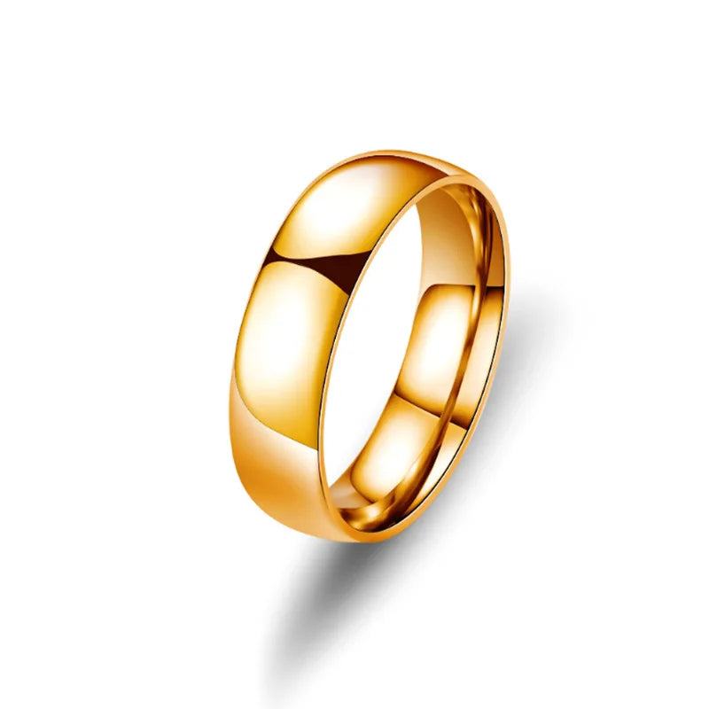 Anillo sencillo de titanio de 6 mm para mujer y hombre. Previene las alergias. Alianzas de boda pulidas. Acero inoxidable. Joyas para los dedos de pareja. Regalos.