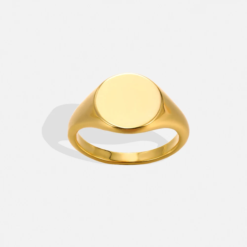 Anillos de sello redondos para mujer y hombre, acero inoxidable, color dorado, anillo para pareja, anillo familiar, joyería, regalo para el Día de la Madre y el Día del Padre.