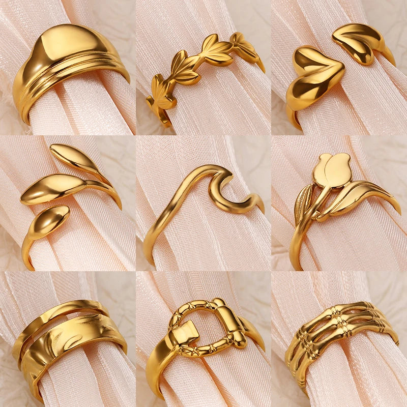 Anillos de acero inoxidable para mujer, anillo geométrico multicapa en color dorado que se abre en el dedo. Novedad en joyería de moda para bodas y fiestas. Resistente al agua.