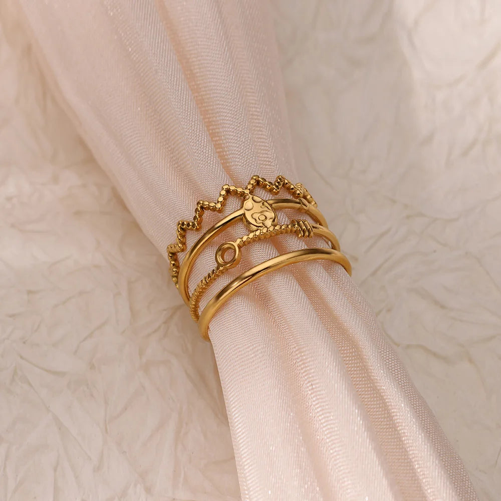Anillos de acero inoxidable para mujer, anillo geométrico multicapa en color dorado que se abre en el dedo. Novedad en joyería de moda para bodas y fiestas. Resistente al agua.
