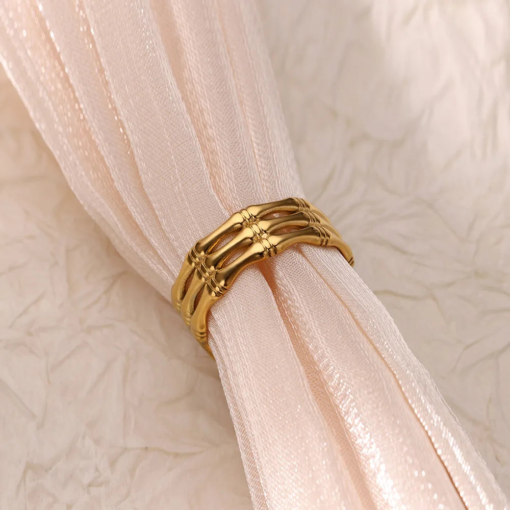 Anillos de acero inoxidable para mujer, anillo geométrico multicapa en color dorado que se abre en el dedo. Novedad en joyería de moda para bodas y fiestas. Resistente al agua.