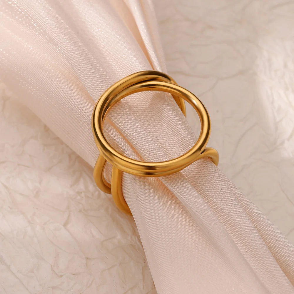 Anillos de acero inoxidable para mujer, anillo geométrico multicapa en color dorado que se abre en el dedo. Novedad en joyería de moda para bodas y fiestas. Resistente al agua.