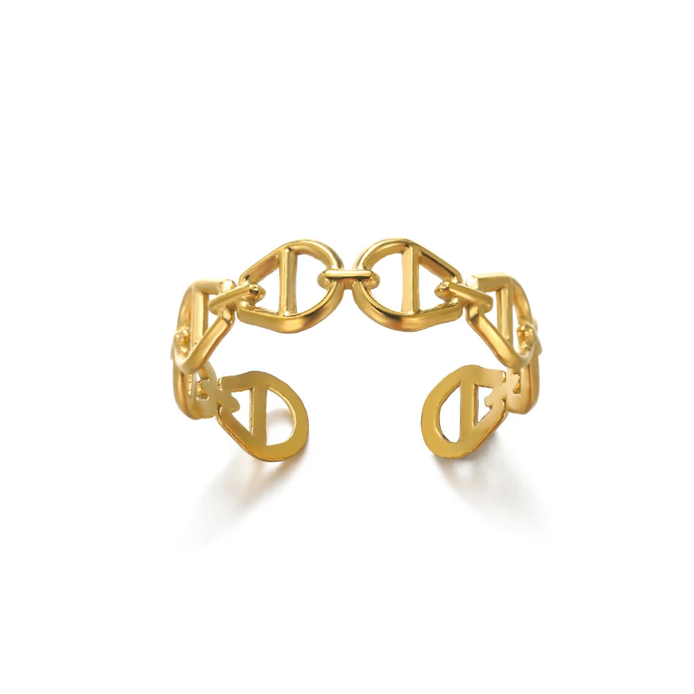 Anillos de acero inoxidable para mujer, anillo geométrico multicapa en color dorado que se abre en el dedo. Novedad en joyería de moda para bodas y fiestas. Regalo.
