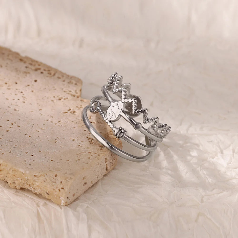 Anillos de acero inoxidable para mujer, anillo geométrico multicapa en color dorado que se abre en el dedo. Novedad en joyería de moda para bodas y fiestas. Resistente al agua.