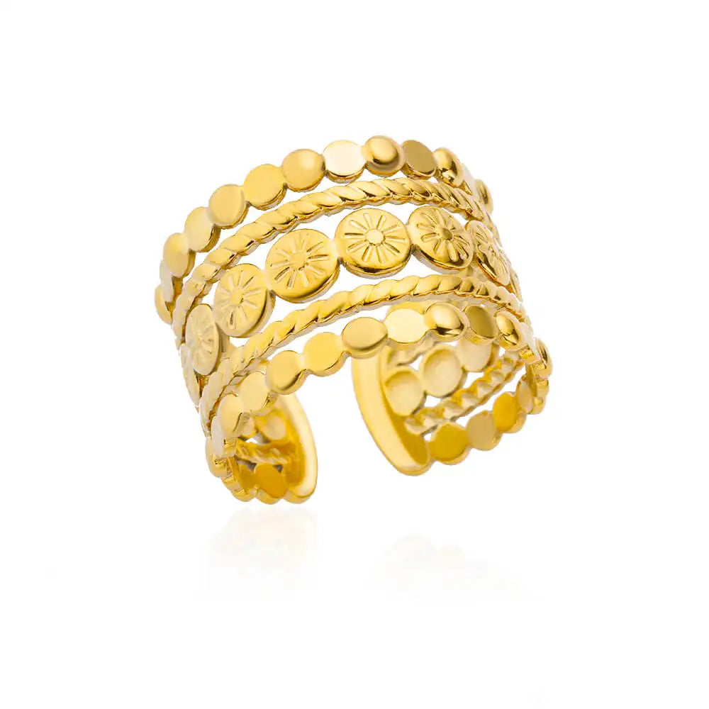 Anillos de acero inoxidable para mujer, anillo geométrico multicapa en color dorado que se abre en el dedo. Novedad en joyería de moda para bodas y fiestas. Regalo.
