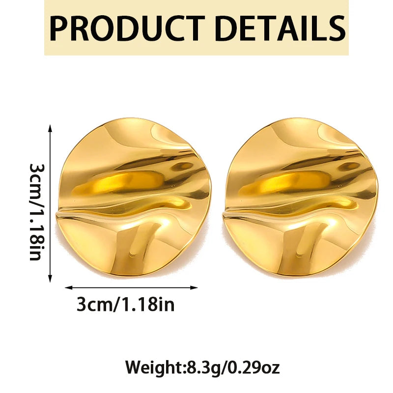 Pendientes circulares plisados sin perforación para mujer Diseño personalizado Pendientes punk irregulares de metal Joyería para fiesta