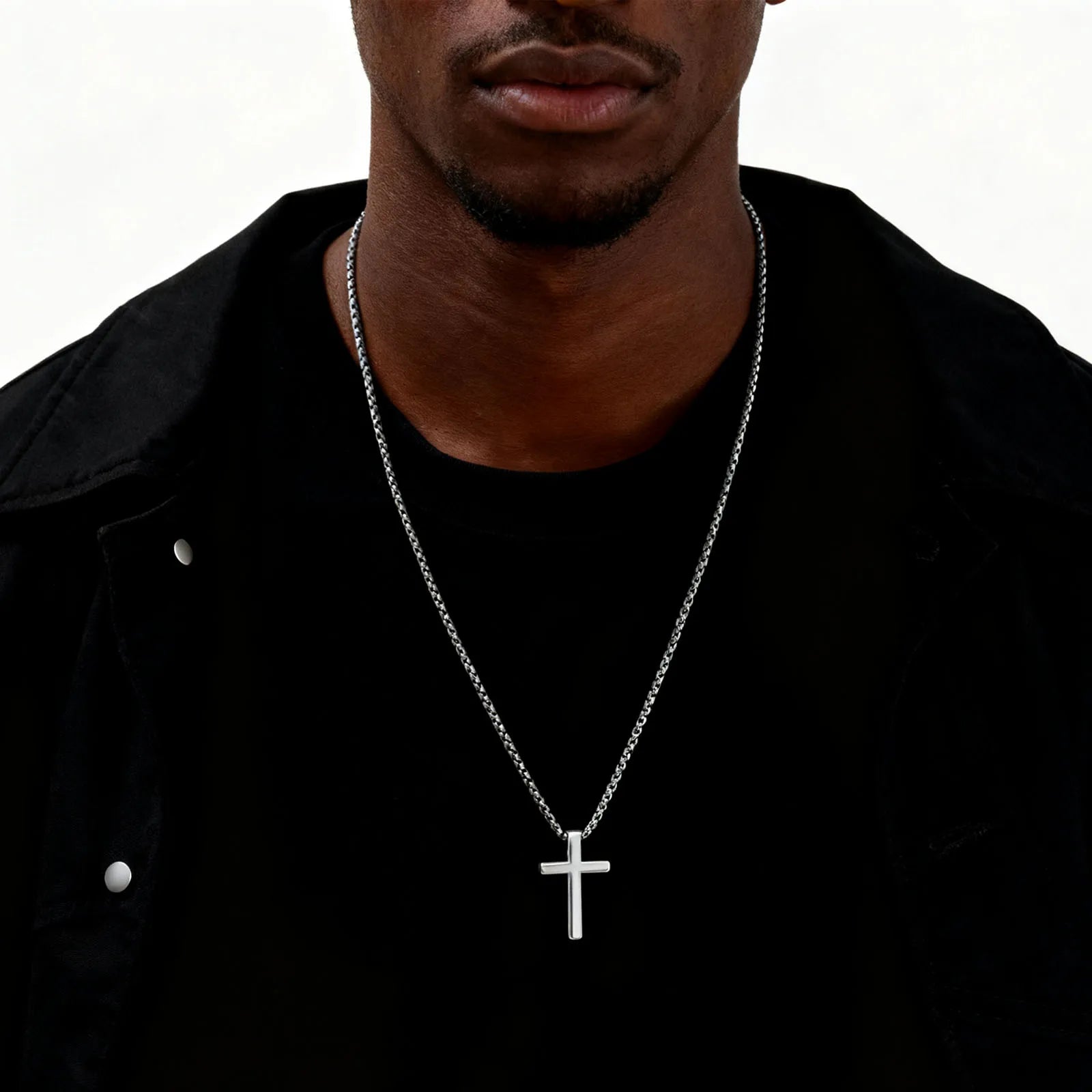 Collar con cruz de acero inoxidable para hombres y niños, colgante con cruz lisa de color plateado, joyería clásica hiphop y punk, regalo.