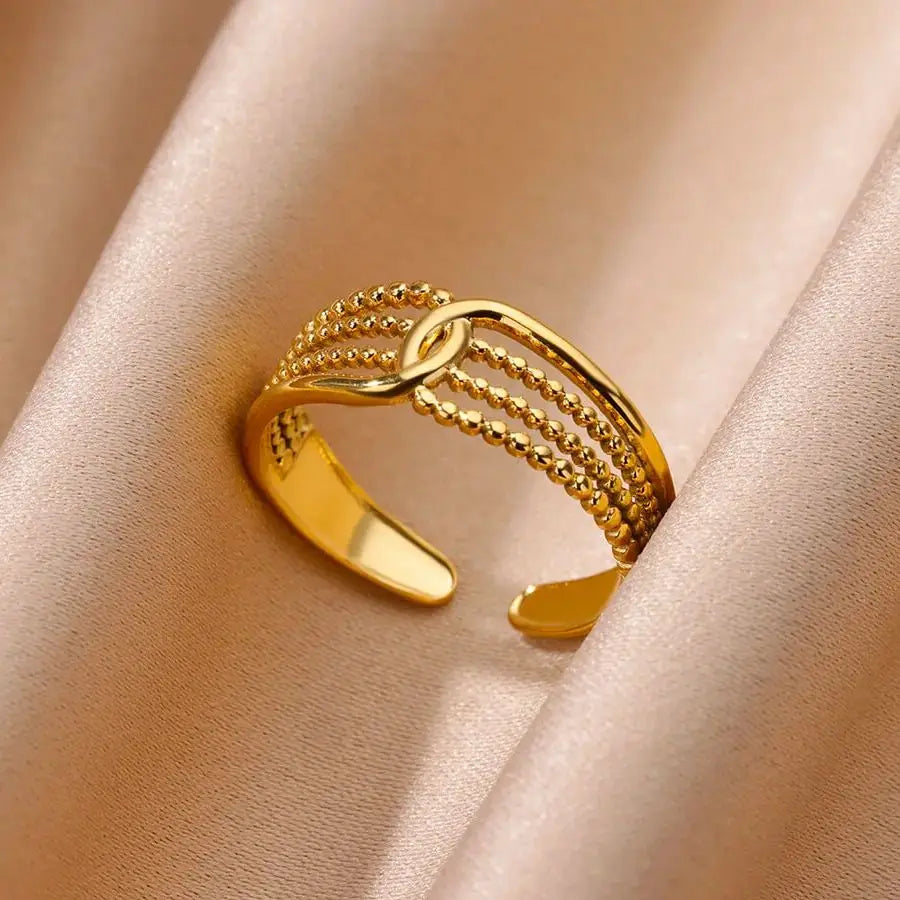 Anillos de acero inoxidable para mujer, anillo geométrico multicapa en color dorado que se abre en el dedo. Novedad en joyería de moda para bodas y fiestas. Regalo.
