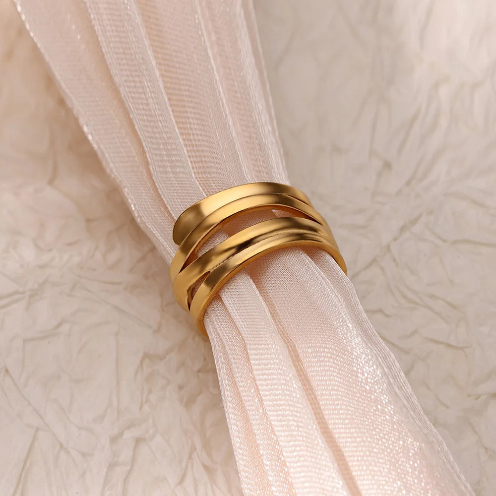 Anillos de acero inoxidable para mujer, anillo geométrico multicapa en color dorado que se abre en el dedo. Novedad en joyería de moda para bodas y fiestas. Resistente al agua.