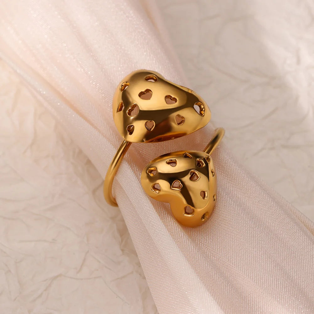 Anillos de acero inoxidable para mujer, anillo geométrico multicapa en color dorado que se abre en el dedo. Novedad en joyería de moda para bodas y fiestas. Resistente al agua.