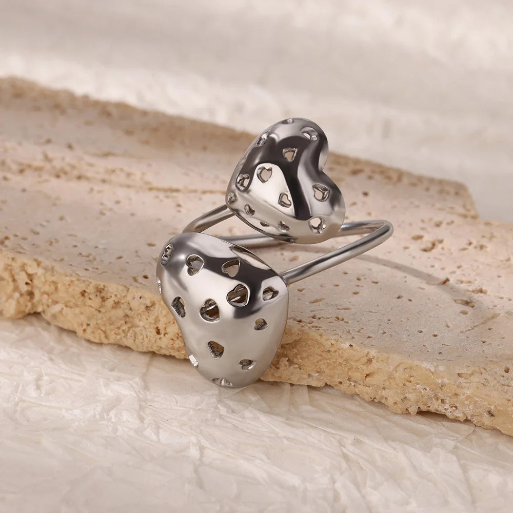 Anillos de acero inoxidable para mujer, anillo geométrico multicapa en color dorado que se abre en el dedo. Novedad en joyería de moda para bodas y fiestas. Resistente al agua.